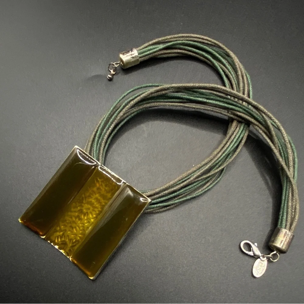 LBMDJ Enameled Green Corded Necklace Boho Style